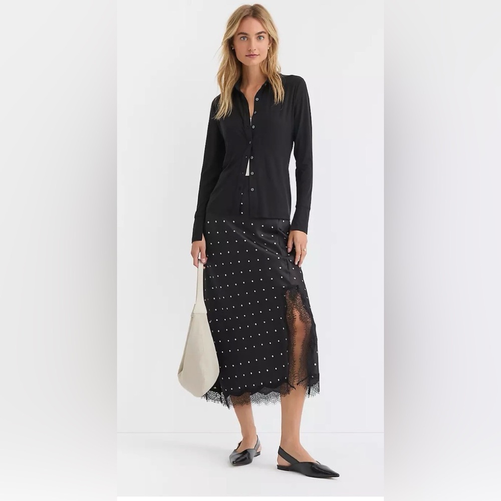 NWT Loft lace trim polka dot skirt